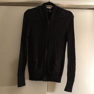 CUTE ZIP-UP CABLE KNIT BLACK CARDIGAN, EUC, SZM